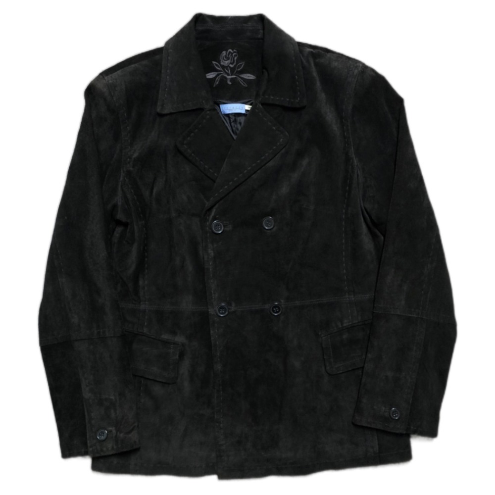 Provence d'amour 100% Suede Leather Black Jacket Double Breasted Womens S‎ EUC